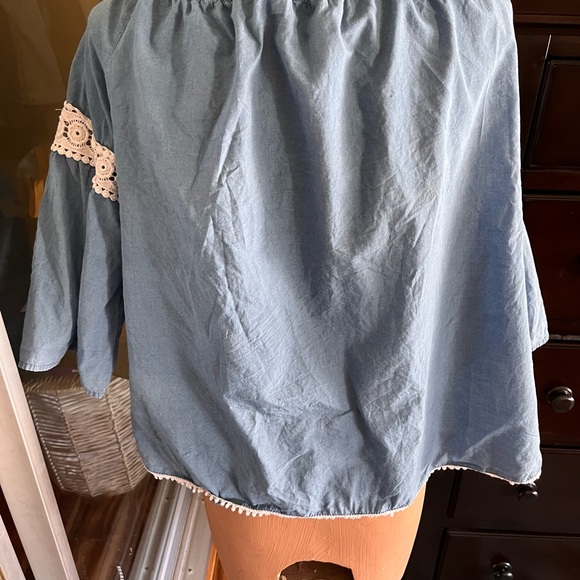 Joe's Jeans Off Shoulder Chambray
Lace Trim Top Size L. Lightly used - Picture 5 of 7
